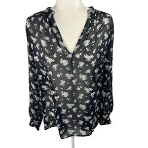 Vince Silk Blouse Size XSmall Sheer Calico Floral Print